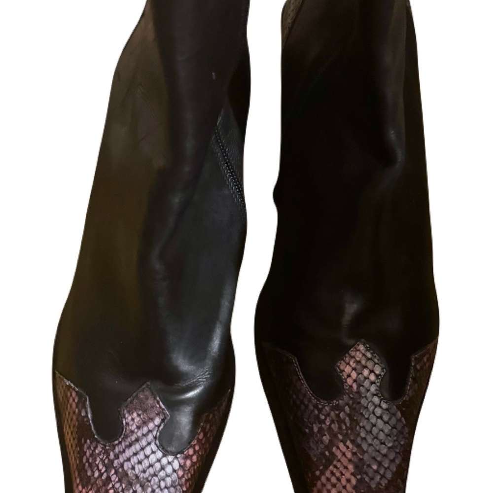 Vintage Black and Pink Snakeskin Boots by Bandolino-11